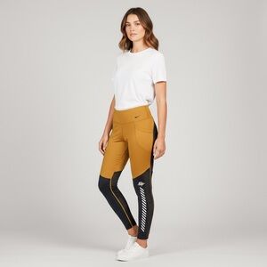 Nike Dri-Fit Women's Gold and Black Mesh Leggings